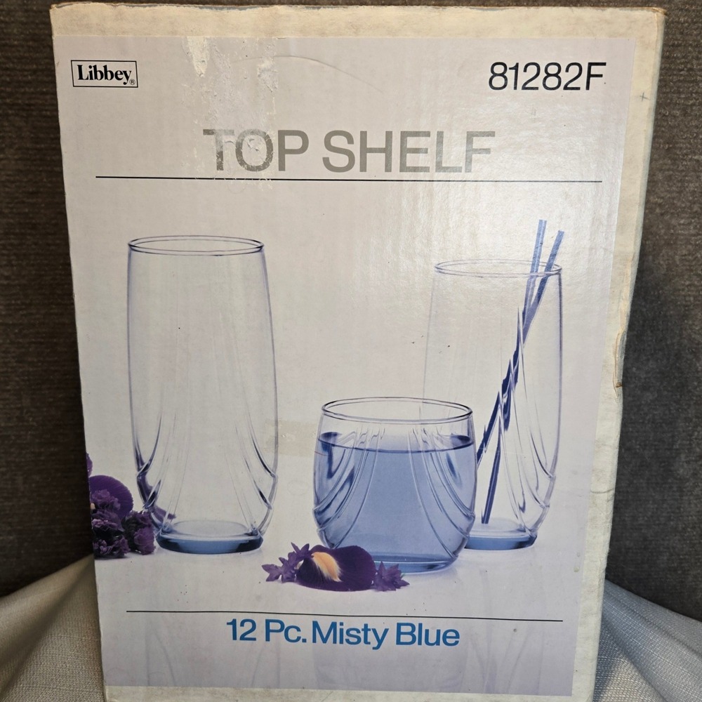 VTG Libbey Top Shelf Misty Blue Glassware Set 12 Pc 81282F Rocks Beverage Cooler